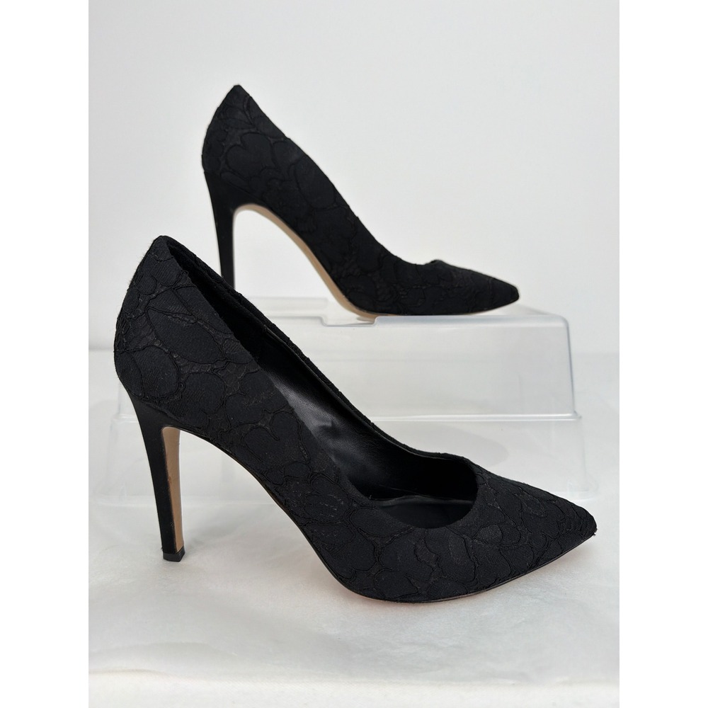 Brooks Brothers Red Fleece Pumps 8.5 Black Lace Pointed Toe Stiletto Classic